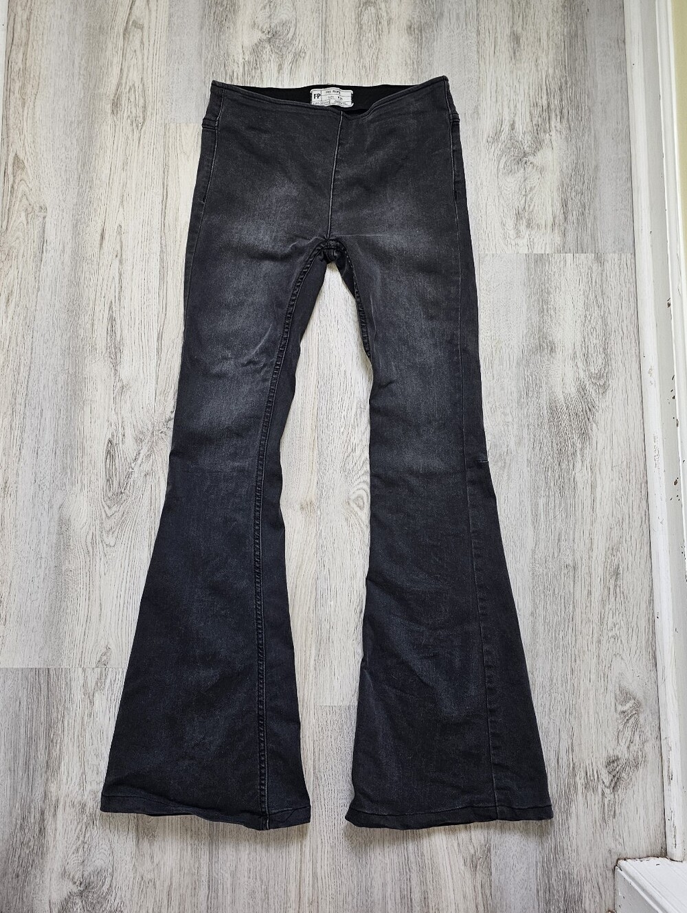 Free People Pull On Faded Black Super Stretch Flare Pants